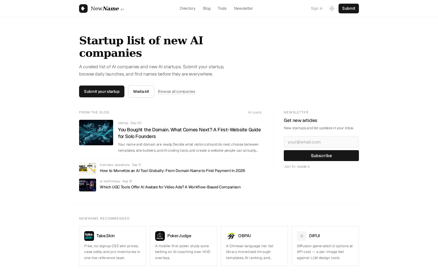 NewName.ai homepage